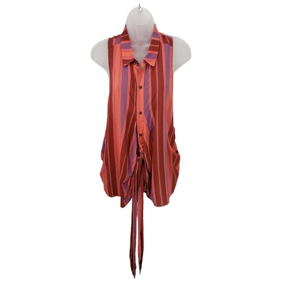Free People Mackenzie XS Sleeveless Tie Wrap Top Women Striped Red Orange Purple - Picture 2 of 7